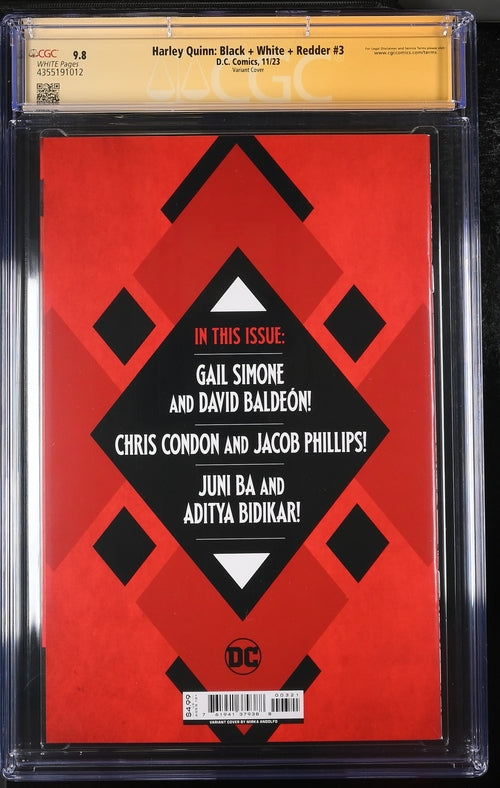 Harley Quinn: Black + White + Redder #3 Andolfo Variant CGC Signature Series 9.8