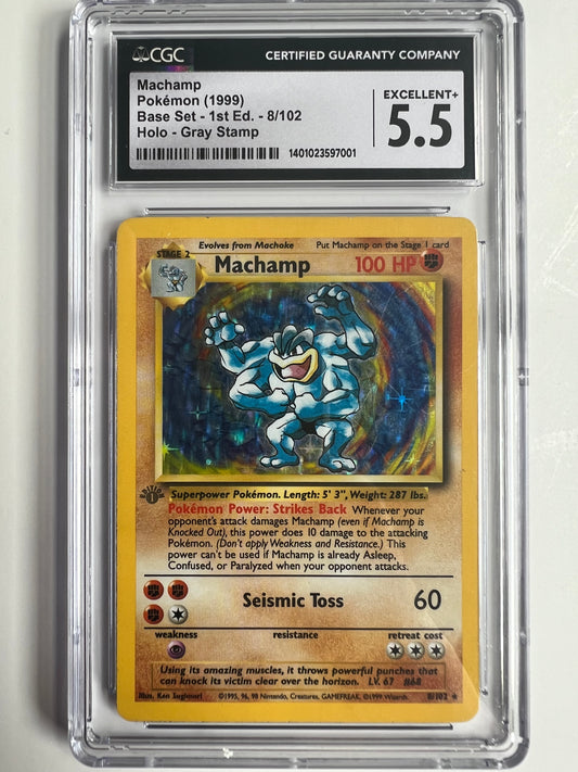 Pokemon - Machamp First Edition Base Set (Gray Stamp) CGC 5.